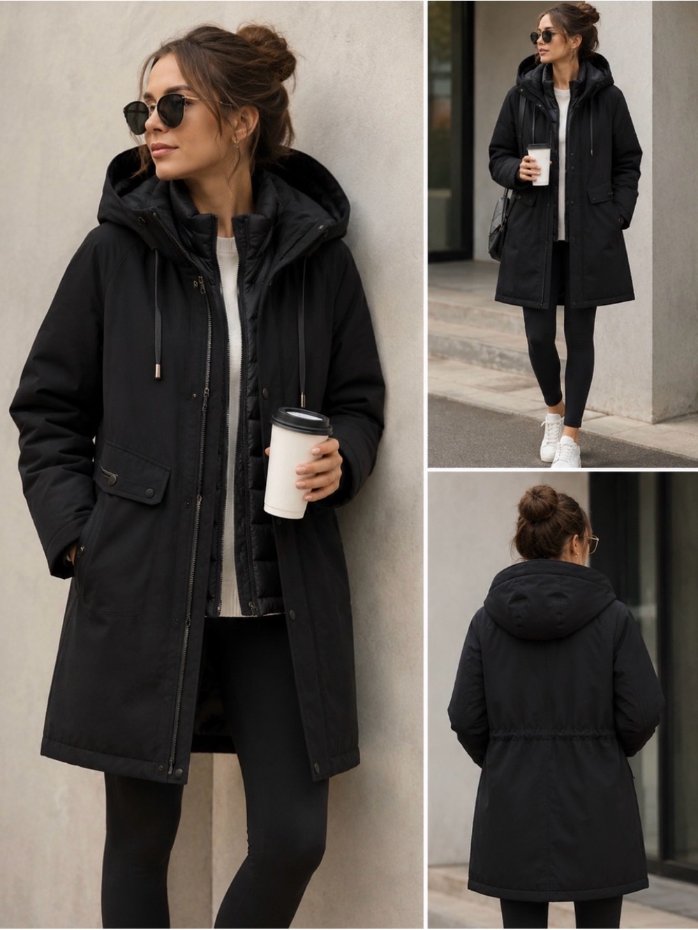 NWOT Women’s Black 2-in-1 Hooded Parka Puffer Jacket 170/88A